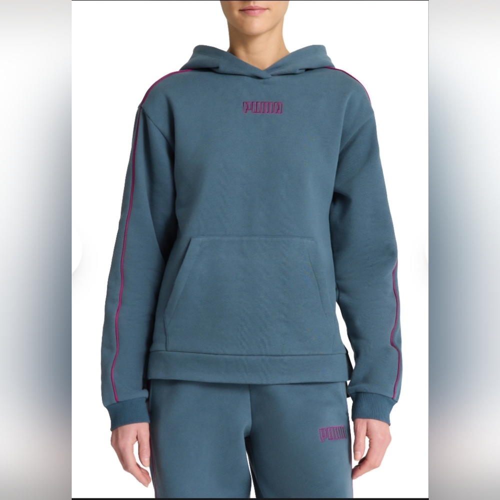NEW! Puma Teal Fleece Hoodie With Purple Trim